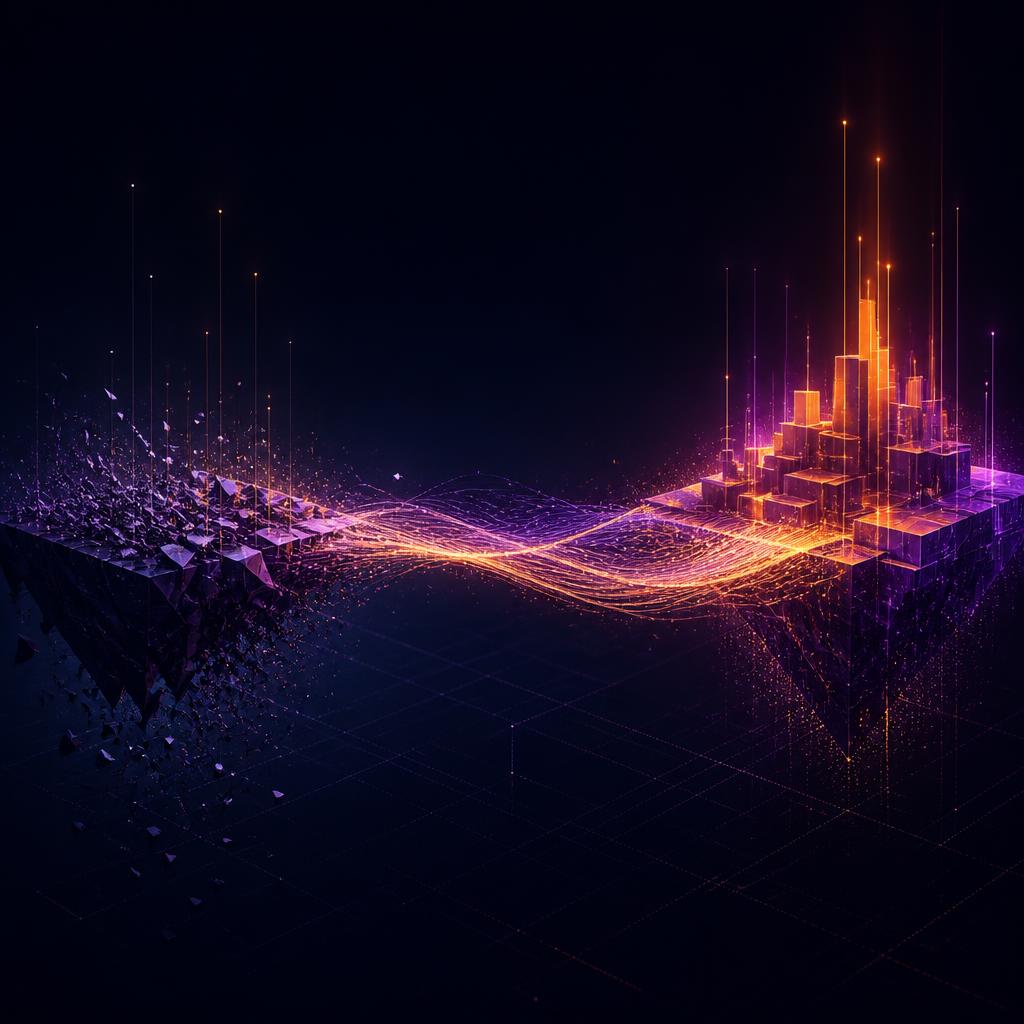 Abstract visual bridging two worlds with light and energy